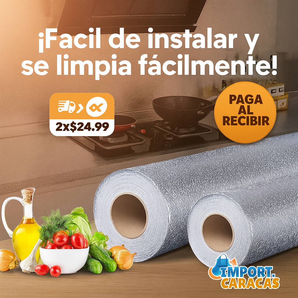 PAPEL ALUMINIO ADHESIVO ANTI-GRASA 5 METROS X 60CM (OFERTA 2X$24)