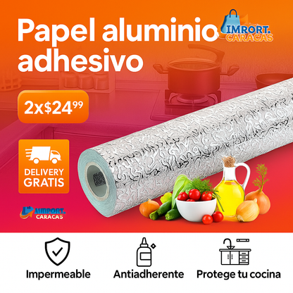 PAPEL ALUMINIO ADHESIVO ANTI-GRASA 5 METROS X 60CM (OFERTA 2X$24)