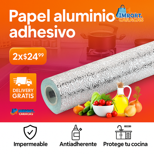 PAPEL ALUMINIO ADHESIVO ANTI-GRASA 5 METROS X 60CM (OFERTA 2X$24)